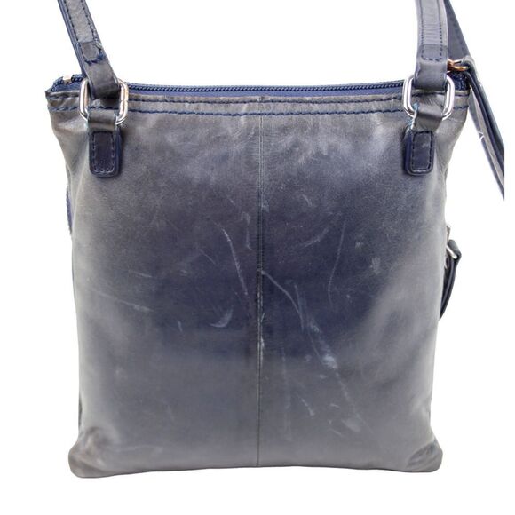 PERLINA DARK GRAY GENUINE LEATHER X-BODY ORGANIZER SHOULDER BAG HANDBAG PURSE - Picture 4 of 13